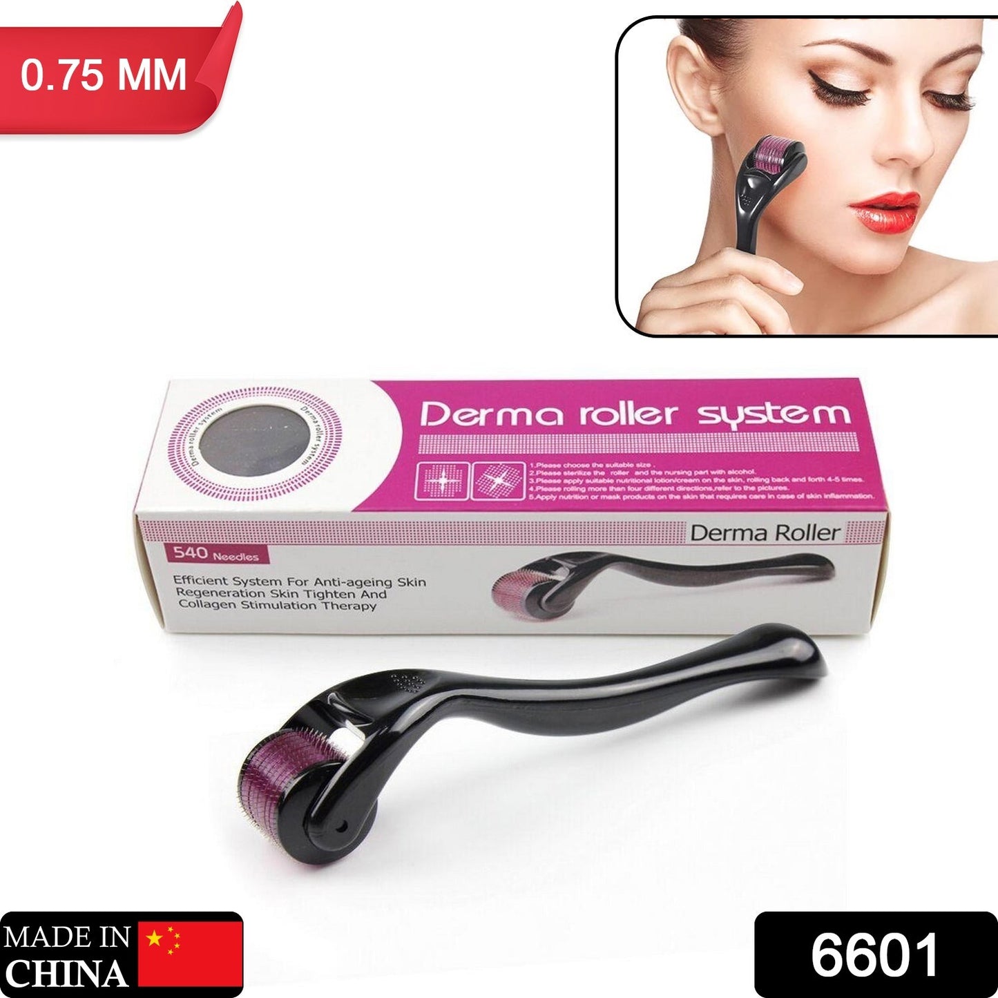 6601 Derma Roller Anti Ageing And Facial Scrubs Polishes Scar Removal Hair Regrowth (0.75mm)